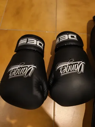Espinilleras y guantes Muay Thai DE
