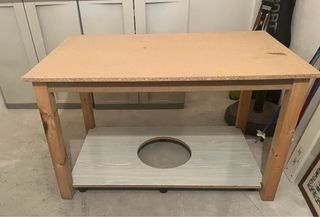 Mesa de camilla de madera + cristal, medidas aprox