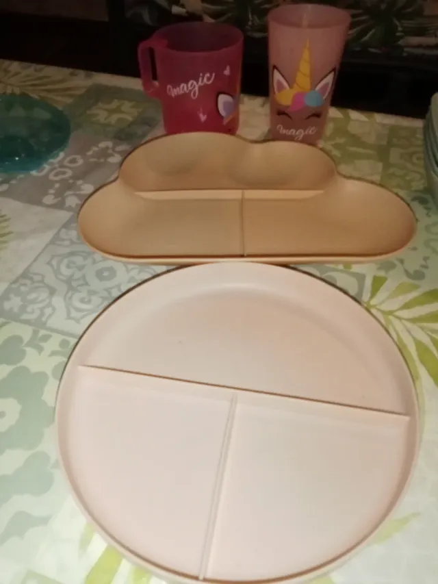 Vajilla infantil unicornio azul y rosa