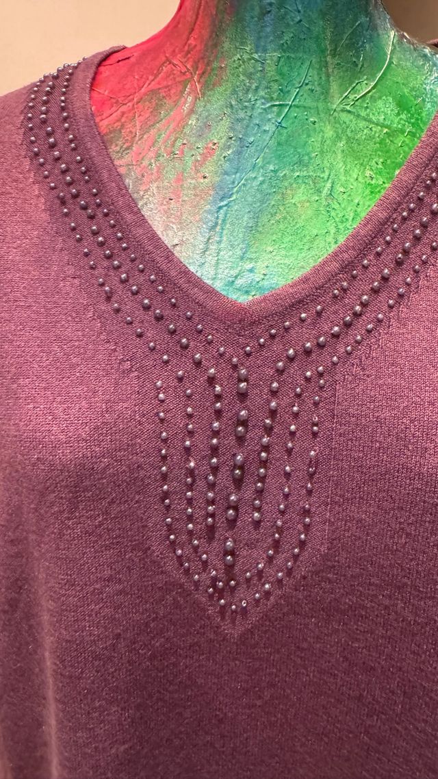 Maglia donna vinaccia con perline