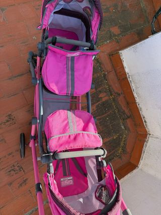 Carro gemelar para muñecas rosa