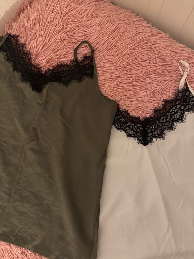 Tirantes de encaje verde y blanco