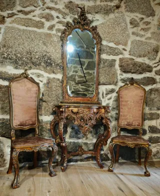 Consola, Espejo y Sillas Antiguas estilo Barroco