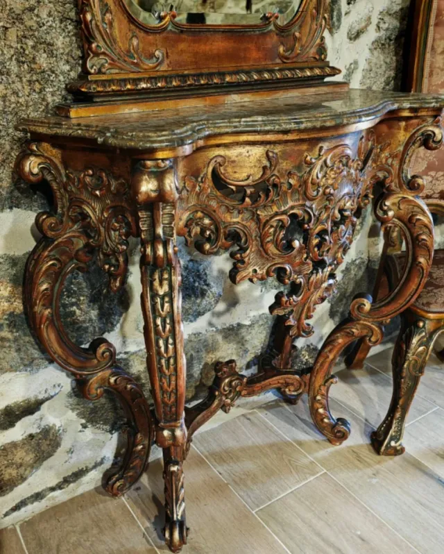 Consola, Espejo y Sillas Antiguas estilo Barroco