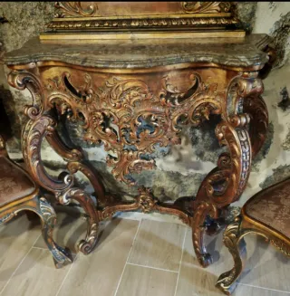 Consola, Espejo y Sillas Antiguas estilo Barroco
