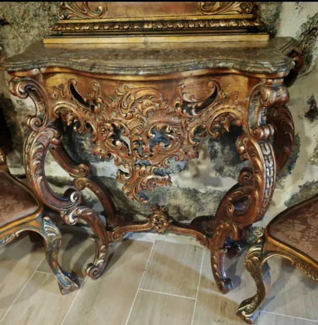 Consola, Espejo y Sillas Antiguas estilo Barroco