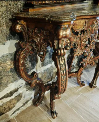 Consola, Espejo y Sillas Antiguas estilo Barroco