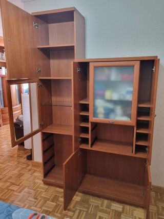 Vitrina y mueble de madera y cristal