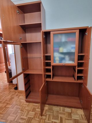 Vitrina y mueble de madera y cristal