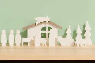Portal de Belén minimalista en 3D. Navidad.