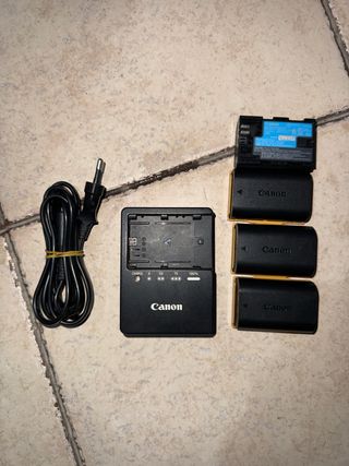 Caricabatterie LC-E6E e 4 batterie Canon LP-E6 originali.