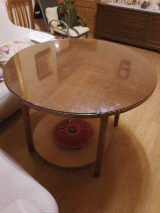 Mesa redonda extensible madera y cristal