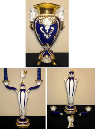 VASO E 2 CANDELABRI, ANNI '40, in PORCELLANA, RARI