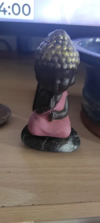 Bonsais bandeja azul y dos budas para adornar