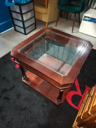 Mesita auxiliar madera y cristal