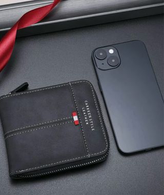 Cartera Carrken Cuero Negra Gris Cremallera