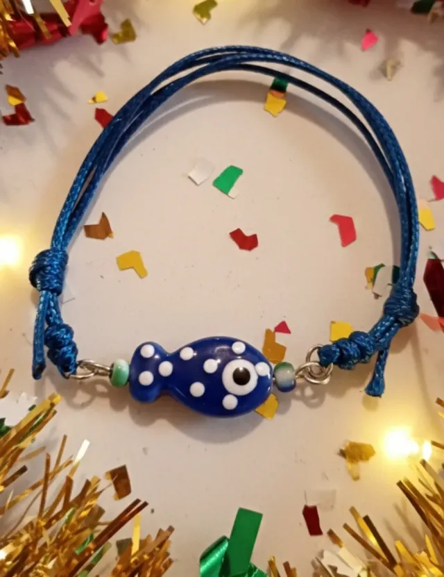 Pulsera cerámica pez azul y blanco