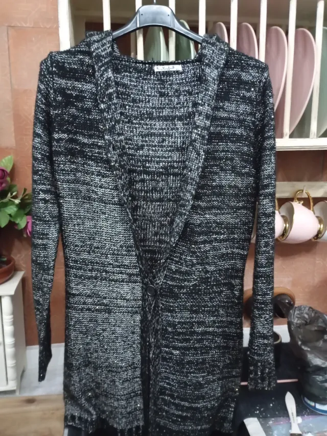 Chaqueta de lana jaspeada mujer con brillito