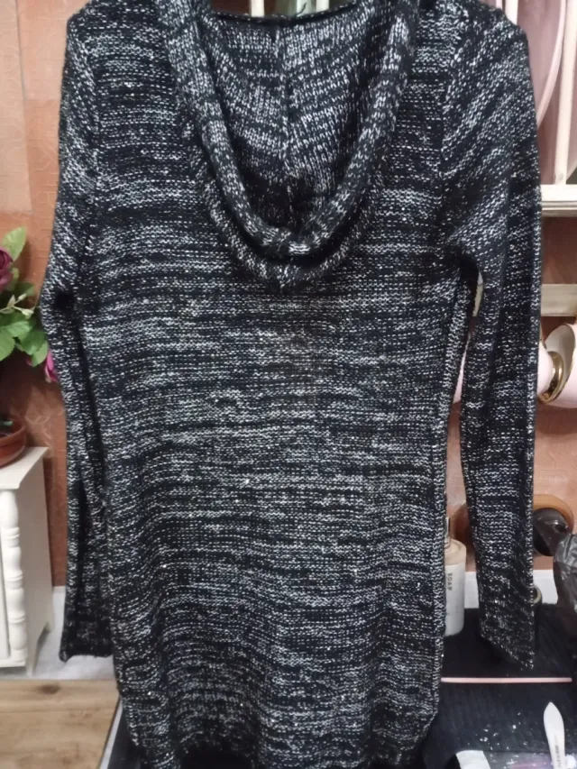 Chaqueta de lana jaspeada mujer con brillito