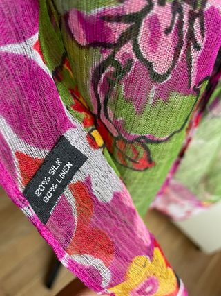 Fular pañuelo seda lino flores