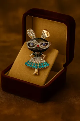 Broche Vintage Conejita con Gafas y Vestido