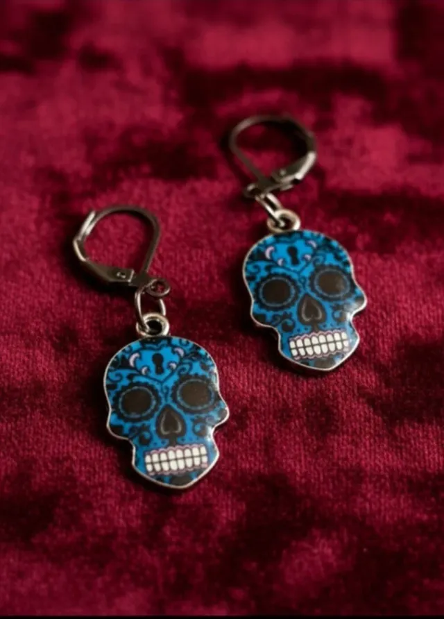 Pendientes Calaveras Mexicanas Azules