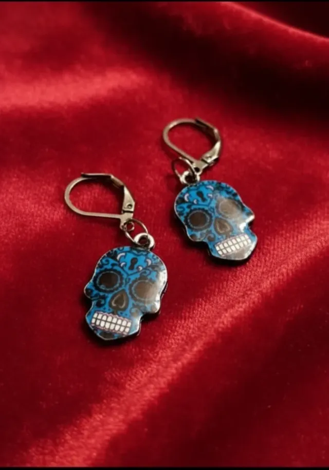 Pendientes Calaveras Mexicanas Azules
