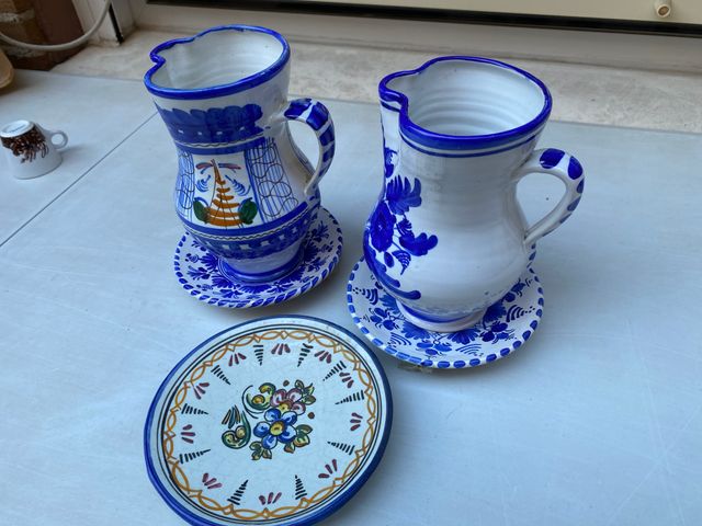 Jarrones Cerámica Azul y Blanco Juego 5 Piezas