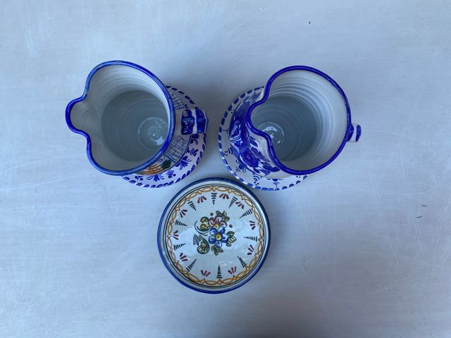 Jarrones Cerámica Azul y Blanco Juego 5 Piezas