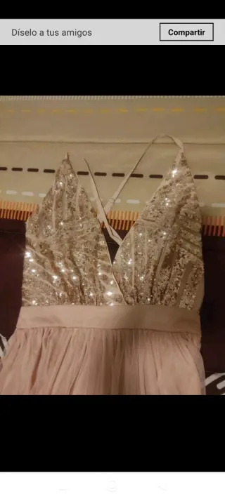 Vestido de fiesta rosa palo y dorado talla XS