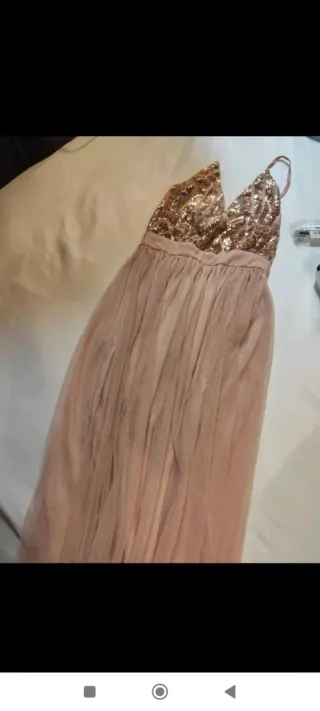Vestido de fiesta rosa palo y dorado talla XS