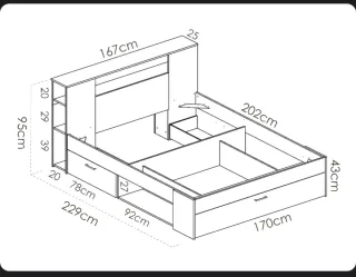 Cama blanca con almacenaje mas colchón y somier.