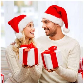 Conjunto 2 Gorros Navidad Parejas Terciopelo Rojo