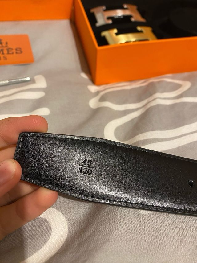 Cinturón Hermès Negro 120cm Hebilla H Oro/Plata