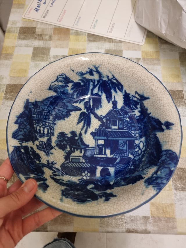 Plato de cerámica estampado azul