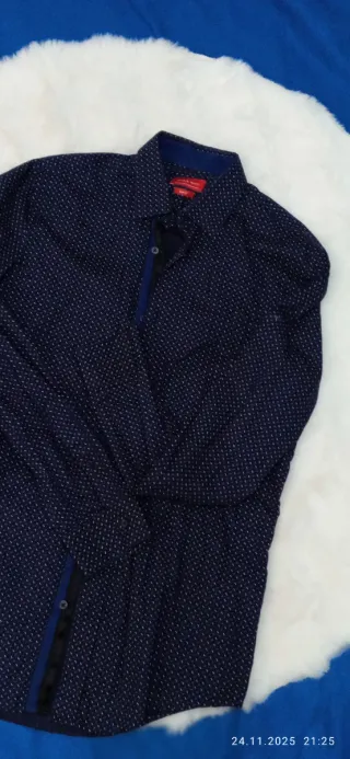 Camisa Zara Man Slim Azul Estampada