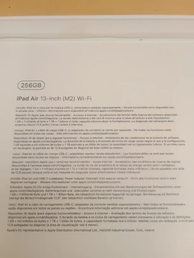 Caja iPad Air 13 M2 Wi-Fi 256GB Space Gray APPLE