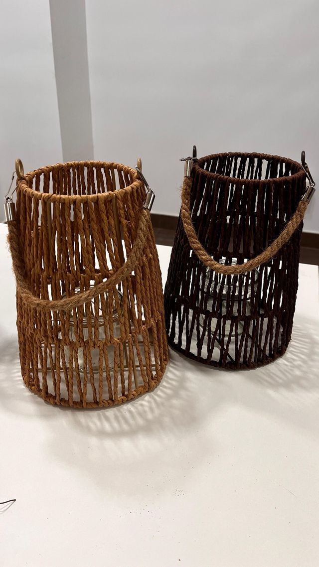 2 Portavelas de cuerda marrón