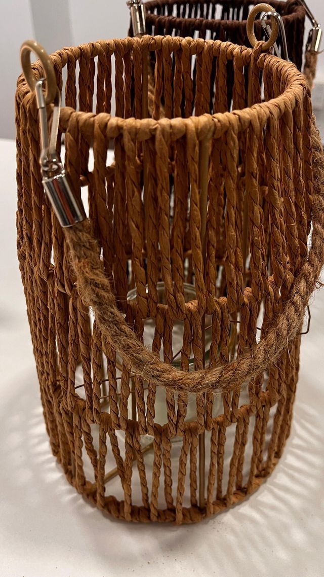 2 Portavelas de cuerda marrón