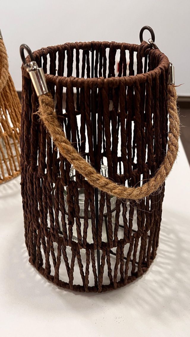 2 Portavelas de cuerda marrón