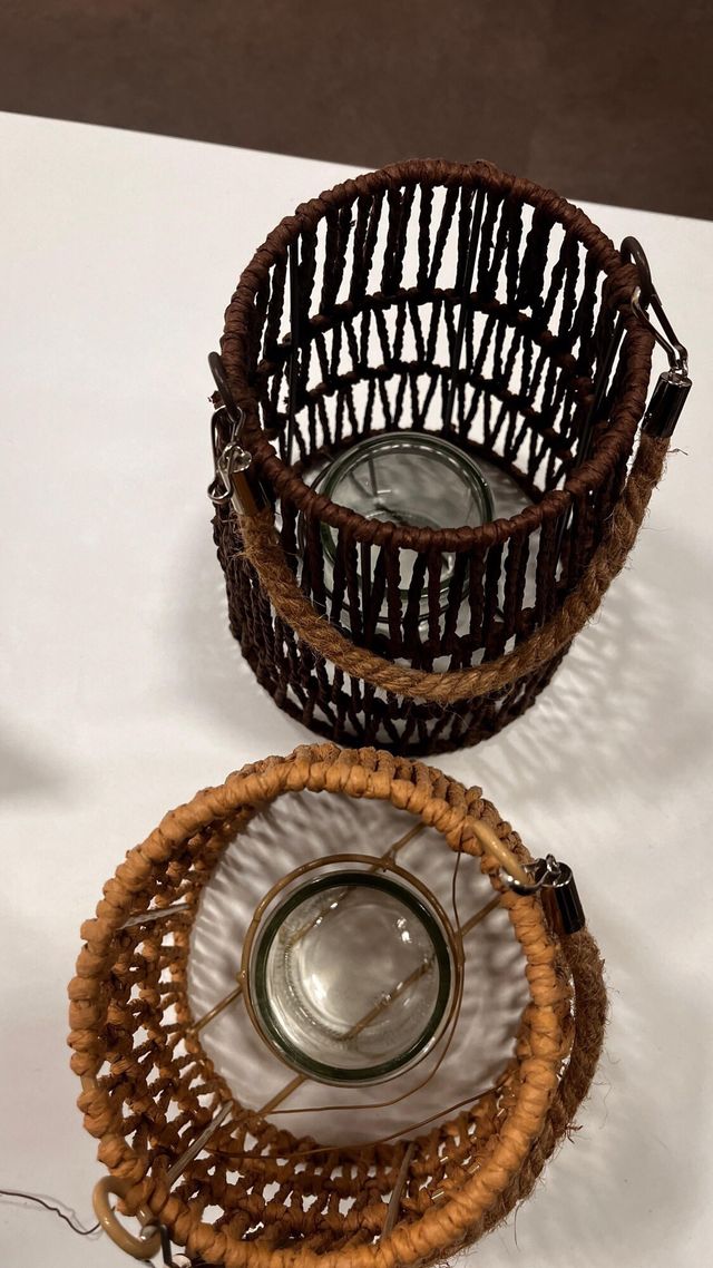 2 Portavelas de cuerda marrón