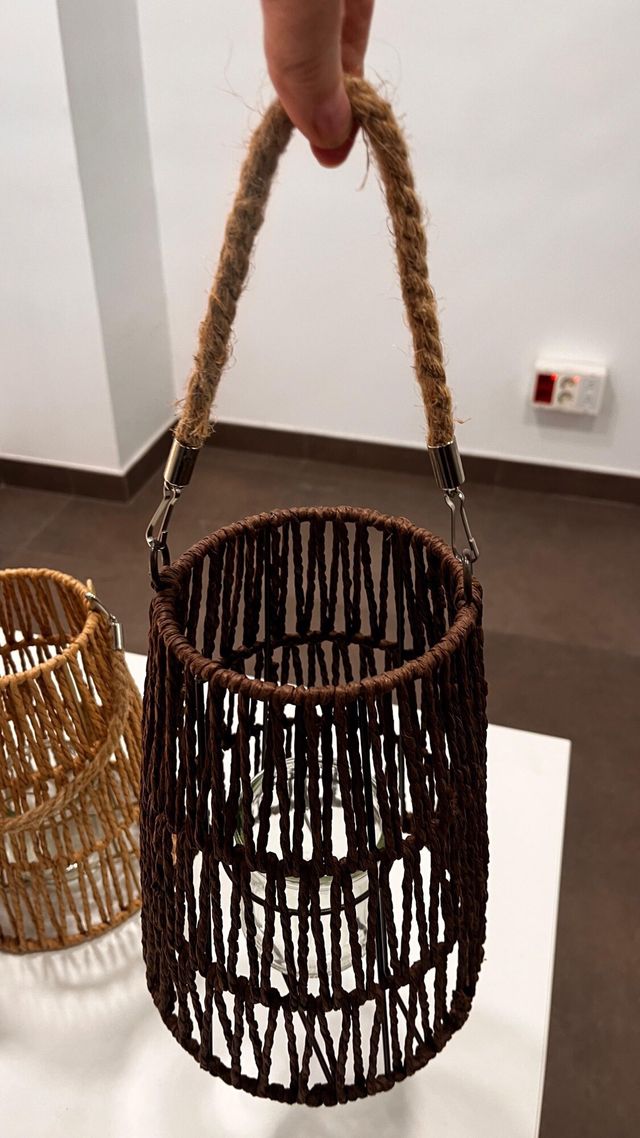 2 Portavelas de cuerda marrón