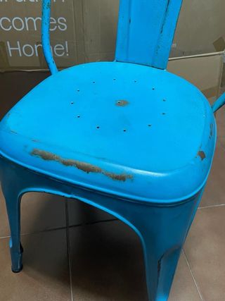 Silla Azul Metálica Vintage Efecto Envejecido