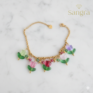 Bracciale Sangra dorato con ciondoli fiore