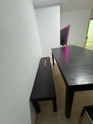 Mesa extensible madera negra + banquillo