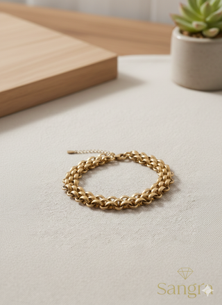 Bracciale donna elegante maglia doppia oro