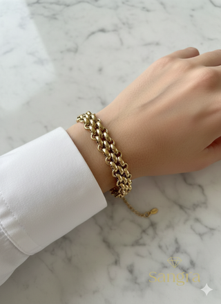 Bracciale donna elegante maglia doppia oro
