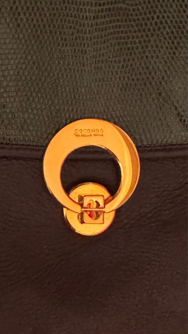 Borsa in pelle e rettile nera e verde