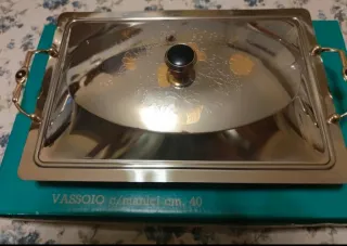 Vassoio Acciaio Inox e Oro con Manici e Coperchio