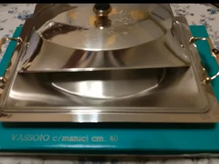 Vassoio Acciaio Inox e Oro con Manici e Coperchio